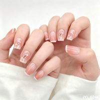 Lot de 24 faux ongles carrés moyens à presser, motif coquillage, ombré rose et blanc, style French Manucure, en ABS réutilisable