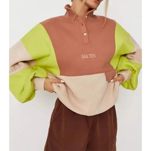 <span class=keywords><strong>Felpa</strong></span> <span class=keywords><strong>con</strong></span> Cappuccio in Cotone Streetwear Color Block Personalizzata <span class=keywords><strong>con</strong></span> <span class=keywords><strong>Bottoni</strong></span> per Donna - Product Image 1