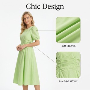 Abito lungo da donna in cotone 100% senza maniche, <span class=keywords><strong>con</strong></span> arricciature, linea ad A, casual, in tessuto stampato digitalmente, stile vintage country francese - Product Image 4