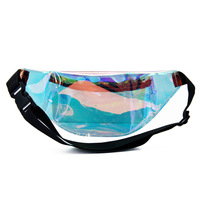 Vente en gros Sac de jambe holographique imperméable transparent PVC Fanny Pac Sac de taille approuvé pour le stade Sac de voyage unisexe