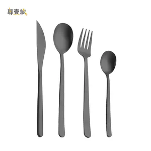 Restaurant Gold Matte Flatware, Stainless Steel Korean 4pcs Matte Black Cutlery Set