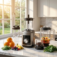 Mixeur-Blender-Hachoir Universel 3-en-1 en Acier Inoxydable 1,6 L, Vitesse Variable, Commande par Bouton Poussoir, Portable
