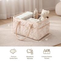Organisateur de couches pour bébé en gros, design floral avec poignées en cuir PU, panier à couches avec séparateurs amovibles