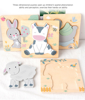 Jeux de société de puzzles en bois 3D d'animaux de dessin animé 2024, jouets éducatifs précoces Montessori pour bébés, garçons et filles