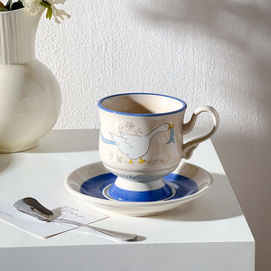 Kore tarzı sevimli karikatür estetik sevimli kuğu seramik kahve fincanı ve fincan tabağı seti öğleden sonra çay Latte kupası - Product Image 6