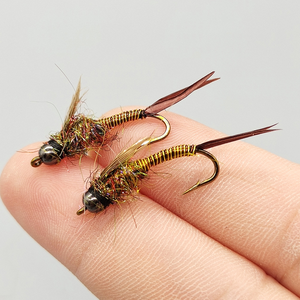 Nymphes de pêche à la mouche à tête de perle en tungstène, queue de faisan, nouées à la main, coulantes, sans plomb, pour la pêche à la truite et au grayling, Euro Nymphing 10 # - Product Image 4