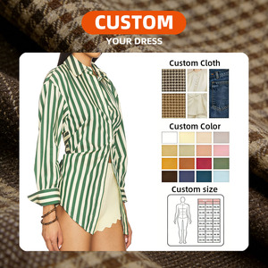 Blusa <span class=keywords><strong>de</strong></span> Mujer Oversize a Rayas, Camisa <span class=keywords><strong>de</strong></span> Manga Larga Verde <span class=keywords><strong>y</strong></span> Blanca con Rayas Verticales, Abotonada, con Abertura Frontal, Blusa Holgada Informal a la <span class=keywords><strong>Moda</strong></span> - Product Image 3