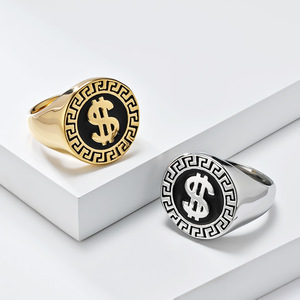 Bagues et bracelets populaires en acier titane style hip-hop Yunnique avec symbole du dollar, bijoux haut de gamme punk tendance et de niche - Product Image 1