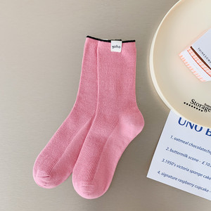 Chaussettes décontractées unisexes pour femmes, tricotées double <span class=keywords><strong>aiguille</strong></span>, absorbantes, avec étiquette au <span class=keywords><strong>talon</strong></span>, en coton pur, color-block, printemps-été - Product Image 5