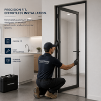 Porte de cuisine en verre intelligente avec capteur IA, ouverture automatique mains libres, conception de charnière invisible, maison intelligente futuriste de luxe