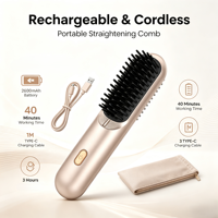 Brosse lissante pour cheveux, plaque en plastique, écran LED, alimentation USB, fonction ionique, 2600 mAh, longue durée de vie, 1 an, portable, utilisation en hôtel, en extérieur