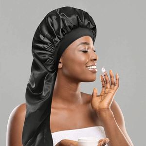 Promotion Women Soft Elastic Band Silky Sleeping Cap Big Bonnets Long Satin Bonnet for <b>Braids</b> Hair Care - Product Image 3
