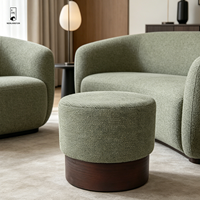 Pouf cylindrique minimaliste vert en bouclette, repose-pieds décoratif pour la maison, la villa, l'hôtel, le hall d'entrée - Vente en gros