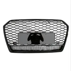 Transporte da gota Do Carro Peças do Amortecedor Dianteiro Grille Para 2012-2015 Audi A6 C7 RS6 Preto Favo De Mel Malha Grille