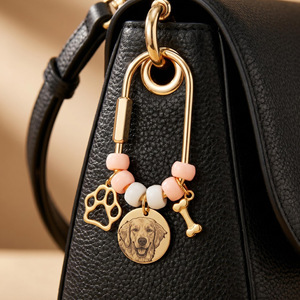 Uionen Gold Round Tag Carabiner Keychain Hollow Dog Paw & Cat Paw Pet <b>Memorial</b> Oval Backpack Pendant Pet Keyring - Product Image 3