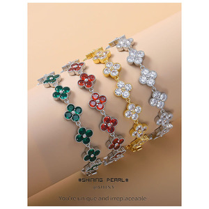 Shining Pearl Flower Zircon <b>Bracelet</b> 16k Gold Plated Micro Pave Everyday Wear Jewelry - Product Image 1