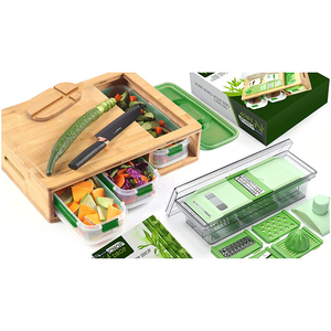 Bamboo Cutting Board With Containers And Locking Lid. Includes Built-in GRATER. Extra Large Cutting Board Set With Trays For Eas