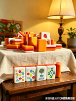 Ensemble de Mahjong américain en acrylique Orange Deluxe - 4 joueurs - Moderne, très durable, pliable, portable, avec rangement pour le divertissement