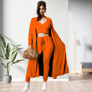 ชุดเซ็ต 3 ชิ้น เสื้อกั๊ก กางเกงขายาว และเสื้อคลุมสีพื้นสำหรับผู้หญิง รุ่นใหม่ล่าสุด แฟชั่นฤดูใบไม้ร่วง - Product Image 4