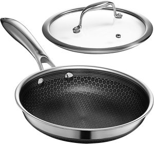 High Quality Modern Non-stick Frying <b>Pan</b> <b>Set</b> Glass Cover Honeycomb Design Triply Stainless Steel 6-Piece Gas <b>Induction</b> Ready - Product Image 2