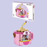 Set blok bangunan kecil lucu, toko kopi Model 3D blok bangunan untuk anak-anak 380 buah berkualitas tinggi