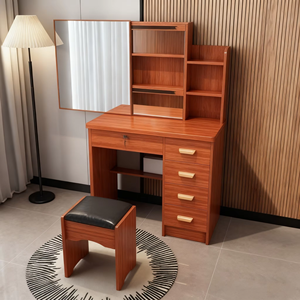 Table de maquillage moderne pour chambre d'hôtel, salle de bain, femmes, en MDF, avec éclairage, rangement, petite coiffeuse rose, organisateur, miroir - Product Image 2