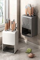 Porte-couteau de cuisine mural multifonctionnel en métal avec boîte à outils intégrée sans poinçonnage nécessaire Support de rangement pour comptoir