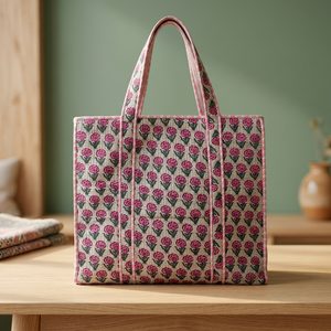 Bolsos de Mano Acolchados de Gran Capacidad, Estilo Campestre Francés, Multifuncionales, de Algodón, con Estampado a Mano - Product Image 3