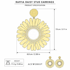 Pendientes Colgantes de Rafia con Diseño de Margarita |   Pendientes de Flores Tejidas en Acero Inoxidable con Baño de Oro PVD de 18K, Resistentes al Agua, Hipoalergénicos y Antideslustre - Product Image 5