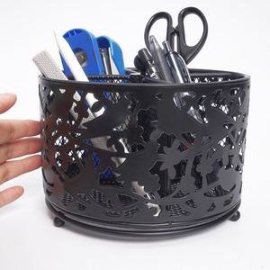 Organisateur de stylos rond en métal de haute qualité, boîte de rangement de bureau en maille noire, étui à crayons rotatif, porte-stylos pour fournitures de bureau - Product Image 3