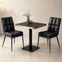 Modernes Gesintertes Stein-Esszimmer-Set Aluminium-Tisch mit Goldkante & Schwarze Gepolsterte Stühle für Restaurant Café Hotel Möbel