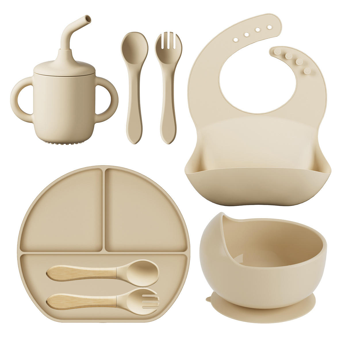 8Pcs Baby Feeding Set-Beige