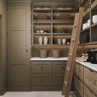 Armoire d'angle haute vintage bleue en acier inoxydable, moderne et écologique, avec tiroirs et étagères pour le rangement de cuisine
