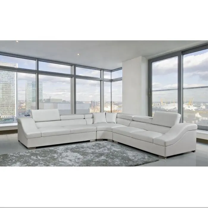 Большой белый кожаный угловой роскошный диван, секционный диван L-образной формы, набор мебели для отеля и виллы