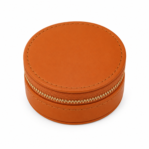 Hotsale Eco-friendly Round PU Zipper Jewelry <b>Box</b> Portable Travel <b>Earring</b> Ring Storage Case - Product Image 1