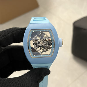 Reloj mecánico azul esqueleto deportivo de ocio de gama alta personalizado para hombres, banda de goma de 20mm, esfera de cristal, pantalla de puntero de ventana - Product Image 1