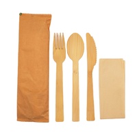 Ensemble de couverts en bambou 100% naturel écologique avec fourchette, cuillère et couteau, adapté aux restaurants, pique-niques et repas éco-responsables