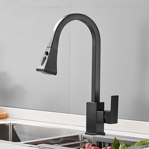Grifos de cocina extraíbles con resorte negro, cabezal de pulverización de corriente, grifo de agua fría y caliente, grifo mezclador de cocina con rotación de acero inoxidable, grúa - Product Image 1