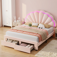 Lasted Beauty Küstendesign Elegantes Rosa Samt-Polsterbett Prinzessinnen-Bett mit Schubladen Queensize-Stauraumrahmen Klappbar