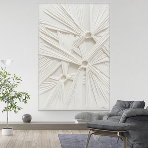 Tranh nghệ thuật vải sợi thủ công hiện đại tối giản màu trắng, tranh dệt tường trang trí khách sạn, làm thủ công đặt hàng - Product Image 2