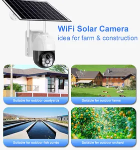 V380 Pro kamera keamanan panel surya, alat keamanan WiFi tanpa kabel Audio dua arah 3MP dengan daya baterai tenaga surya untuk pengawasan rumah