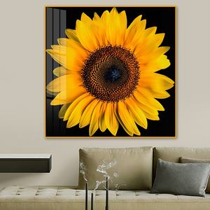 Quadro in Porcellana Cristallina con Girasoli - Dipinto Floreale Quadrato 50x50cm per Arredamento Soggiorno - Product Image 1
