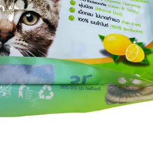 Tassen Op Maat Bedrukt Hoogwaardige Plastic Driezijdige Verzegelde Kattenbakverpakking Met Raam Voor Kattenzand Voor Huisdieren