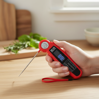 Termometer BBQ Digital LCD Nirkabel Plastik Ramah Lingkungan Terlaris untuk Dapur Luar Ruangan, Lipat, Food Grade, Pengukur Suhu Daging Instan