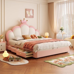 Letto <span class=keywords><strong>per</strong></span> Bambini Principessa Rosa Imbottito con Cassetti Portaoggetti - Testiera a Corona <span class=keywords><strong>per</strong></span> Camera da Letto Moderna - Product Image 4