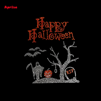 Transferts thermocollants en strass pour Halloween : lettres, citrouilles, squelettes, pour vêtements et sacs