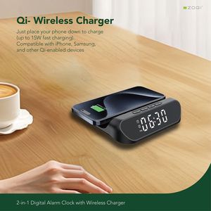 Giá đỡ điện thoại để bàn tích hợp đồng hồ báo thức, sạc không dây 15W, thiết kế tối giản 2 trong 1 - Product Image 3