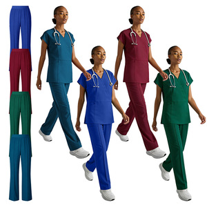 Hanziman Women's <b>Scrub</b> <b>Set</b> Moisture Wicking V-Neck Tops And Pants For Hospital Uniforms - Product Image 1