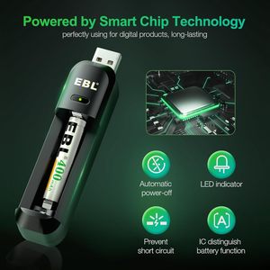 Piles numériques rechargeables AAAA Ni-MH 1,2 V haute capacité 400 mAh EBL avec chargeur intelligent, 1200 cycles, 2 unités, surface - Product Image 2