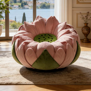 Sillón Individual de Lujo con Forma de Flor de Loto, Tapizado en Terciopelo Rosa, Cómodo y Creativo para Sala de Estar - Product Image 3